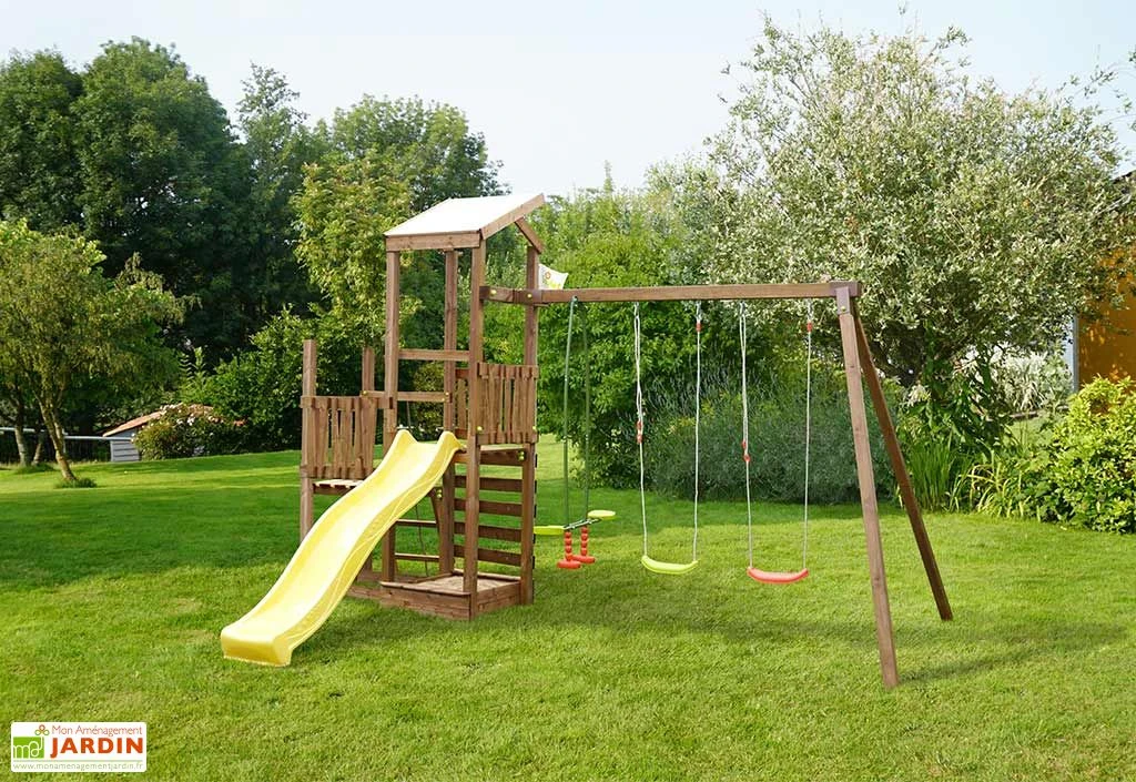 Aire De Jeux Pour 8 Enfants Toboggan + 3 Agrès + Accessoires - Moala 4 Aire De Jeux Pour 8 Enfants Toboggan + 3 Agrès + Accessoires - Moala – Image 2