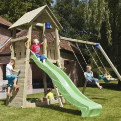 Aire De Jeux Belvédère En Bois Autoclave Avec Toboggan + Portique