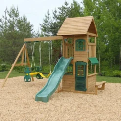 KidKraft Aire De Jeux En Bois Windale Avec Toboggan, Balançoires Et Cabane