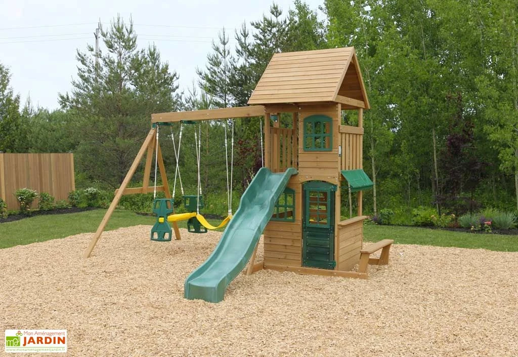 KidKraft Aire De Jeux En Bois Windale Avec Toboggan, Balançoires Et Cabane 3 KidKraft Aire De Jeux En Bois Windale Avec Toboggan, Balançoires Et Cabane