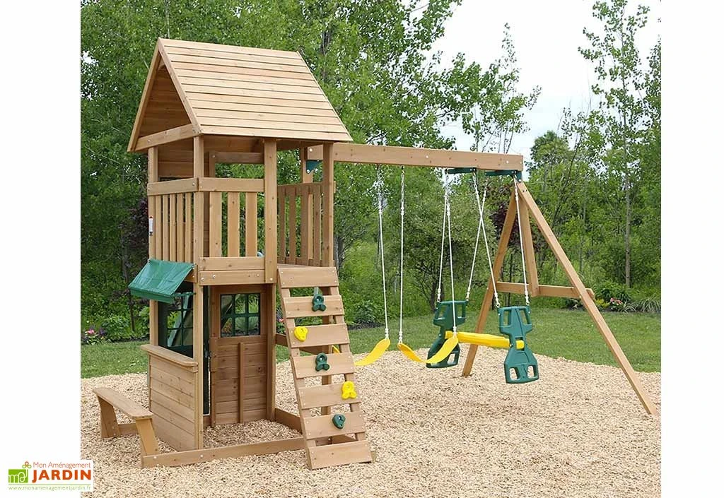KidKraft Aire De Jeux En Bois Windale Avec Toboggan, Balançoires Et Cabane 4 KidKraft Aire De Jeux En Bois Windale Avec Toboggan, Balançoires Et Cabane – Image 2