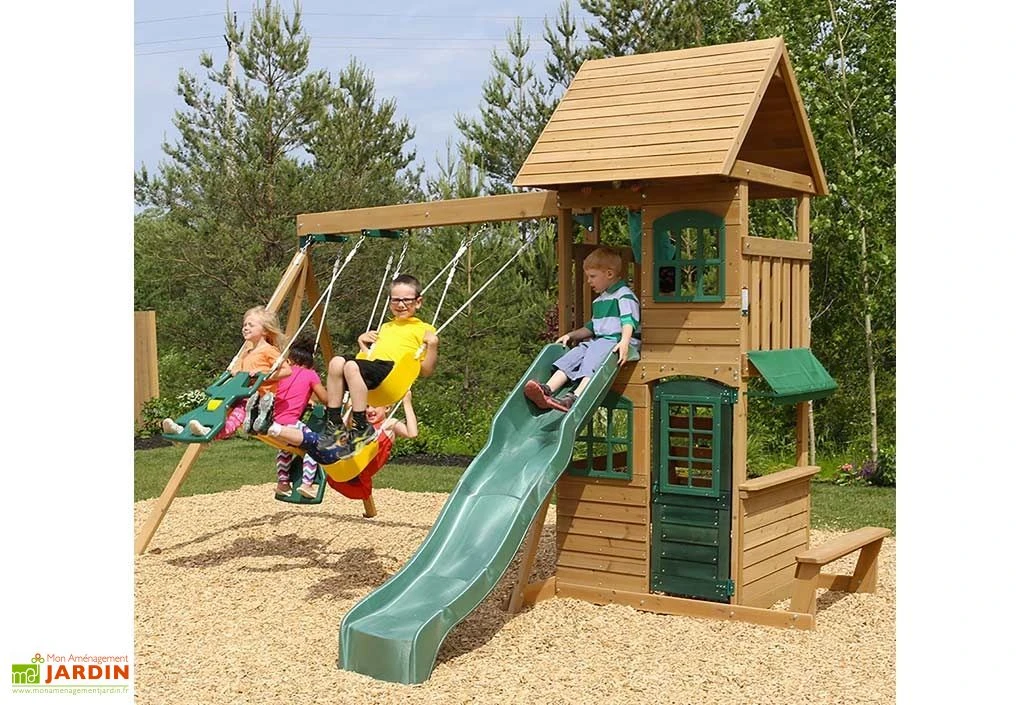 KidKraft Aire De Jeux En Bois Windale Avec Toboggan, Balançoires Et Cabane 5 KidKraft Aire De Jeux En Bois Windale Avec Toboggan, Balançoires Et Cabane – Image 3