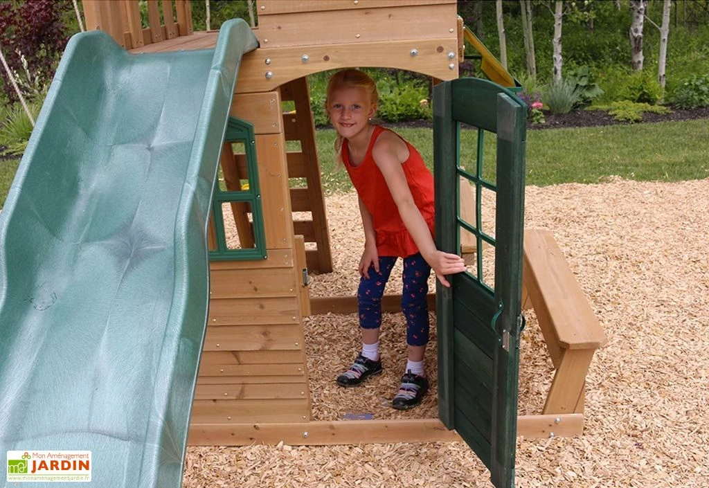 KidKraft Aire De Jeux En Bois Windale Avec Toboggan, Balançoires Et Cabane 7 KidKraft Aire De Jeux En Bois Windale Avec Toboggan, Balançoires Et Cabane – Image 5