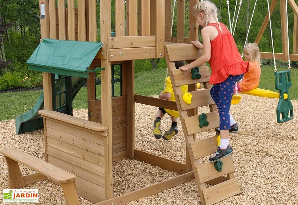 KidKraft Aire De Jeux En Bois Windale Avec Toboggan, Balançoires Et Cabane 6 KidKraft Aire De Jeux En Bois Windale Avec Toboggan, Balançoires Et Cabane – Image 4