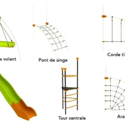 Aire De Jeux EVO-Filo Avec 6 Agrès -Jardelix Soldes Magasin aire de jeux evo filo pont araigne e corde hamac 1