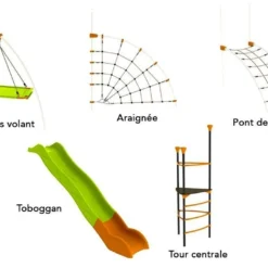 Aire De Jeux EVO-Zeny Avec 5 Agrès -Jardelix Soldes Magasin aire de jeux evo zeny pont araignee hamac 2