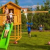 Aire De Jeux My House Move : Toboggan + Cabane + Balançoire -Jardelix Soldes Magasin aire de jeux fungoo myhouse move
