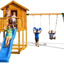 Aire De Jeux My House Move : Toboggan + Cabane + Balançoire -Jardelix Soldes Magasin aire de jeux fungoo myhouse move 8