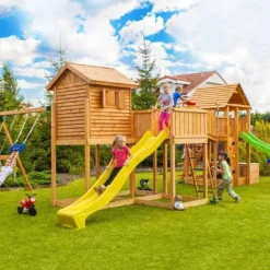 Aire De Jeux Géante Play Box : Toboggans + Cabanes + Balançoire + Pont