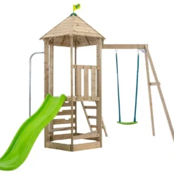 Aire De Jeux En Bois : Portique, Mur D’escalade Et Toboggan – TP Castlewood