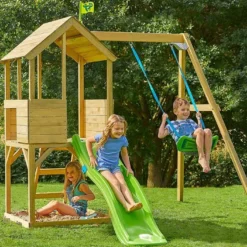 Aire De Jeux En Bois : Maisonnette, Balançoire Et Toboggan – TP Treehouse