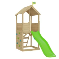 Aire De Jeux En Bois : Mur D’escalade Et Toboggan – TP Treehouse