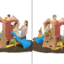Step2 Aire De Jeux Pour Enfants Play Up : 2 Toboggans + Mur D'Escalade -Jardelix Soldes Magasin aire jeu enfants cabane play up double slide climber deux toboggans plateforme