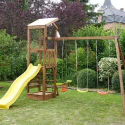 Aire De Jeux Toboggan + Agrès + Mur D'escalade + Bac à Sable – Féroé -Jardelix Soldes Magasin aire jeu toboggan 3 agre s escalade accessoires 2