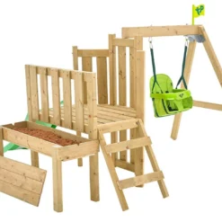 Aire De Jeux En Bois Pour Bébé Avec Balançoire Et Toboggan – TP Bambin -Jardelix Soldes Magasin aire jeux bebe bois fsc toboggan balancoire tp toys