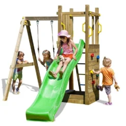 Aire De Jeux Funny 3 : Toboggan + Balançoire + Bac à Sable + Escalade