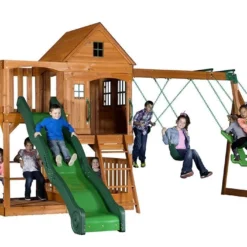 Aire De Jeux En Bois Avec Portique, Toboggan Et Escalade Hill Crest