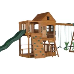 Aire De Jeux En Bois Avec Portique, Toboggan Et Escalade Hill Crest -Jardelix Soldes Magasin aire jeux bois cedre portique toboggan escalade hill crest 2