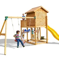 Aire De Jeux Move MySide : Cabane + Toboggan + Portique Balançoires -Jardelix Soldes Magasin aire jeux bois fungoo move myside toboggan portique cabane 8