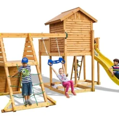 Aire De Jeux MySide Spider : Cabane + Toboggan + Portique + Escalade -Jardelix Soldes Magasin aire jeux bois fungoo myside spider cabane toboggan escalade 7