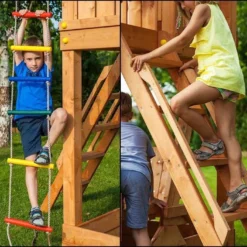 Aire De Jeux Paradise : Toboggan + Escalade + Corde + Echelle -Jardelix Soldes Magasin aire jeux bois fungoo paradise toboggan cabane bac sable 7