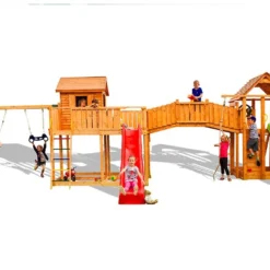 Aire De Jeux En Bois De Pin Traité Portique + 2 Toboggans Smile Farm