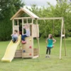 Aire De Jeux En Bois Brut Avec Portique Balançoire Et Toboggan - 7,5 M²