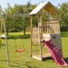 Aire De Jeux En Bois Non Traité Avec Portique Balançoire Et Toboggan Panda -Jardelix Soldes Magasin aire jeux bois portique balancoire toboggan rouge