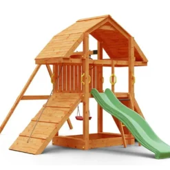 Aire De Jeux En Bois De Pin Traité Portique Balançoires Buffalo -Jardelix Soldes Magasin aire jeux bois portique balancoires fungoo buffalo