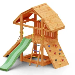 Aire De Jeux En Bois De Pin Traité Toboggan Et Mur D’Escalade Buffalo