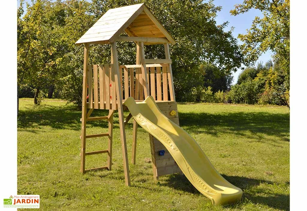 Aire De Jeux En Bois Non Traité Avec Toboggan - 3 M² 3 Aire De Jeux En Bois Non Traité Avec Toboggan - 3 M²