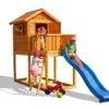 Aire De Jeux Cabane En Bois De Pin Traité Avec Toboggan MyHouse -Jardelix Soldes Magasin aire jeux cabane bois pin traite toboggan myhouse