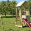 Aire De Jeux En Bois Non Traité Avec Portique Double Et Toboggan - 9,8 M² -Jardelix Soldes Magasin aire jeux exterieur wendi toys flamingo