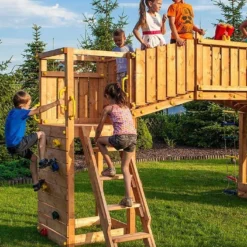 Aire De Jeux Rainbow Fortress Tip : Escalade + Toboggan + Pont -Jardelix Soldes Magasin aire jeux geante bois fungoo escalade toboggan pont 1