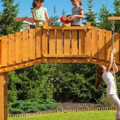 Aire De Jeux Rainbow Fortress Tip : Escalade + Toboggan + Pont -Jardelix Soldes Magasin aire jeux geante bois fungoo escalade toboggan pont 2