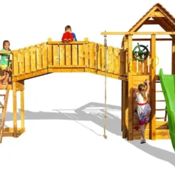Aire De Jeux Rainbow Fortress Tip : Escalade + Toboggan + Pont -Jardelix Soldes Magasin aire jeux geante bois fungoo escalade toboggan pont 8