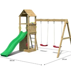 Aire De Jeux Avec Portique En Bois De Pin Traité 2 Balançoires Flappi -Jardelix Soldes Magasin aire jeux portique bois pin traite 2balancoires flappi 2