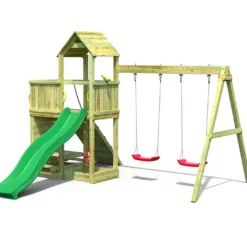 Aire De Jeux Avec Portique En Bois De Pin Traité 2 Balançoires Floppi