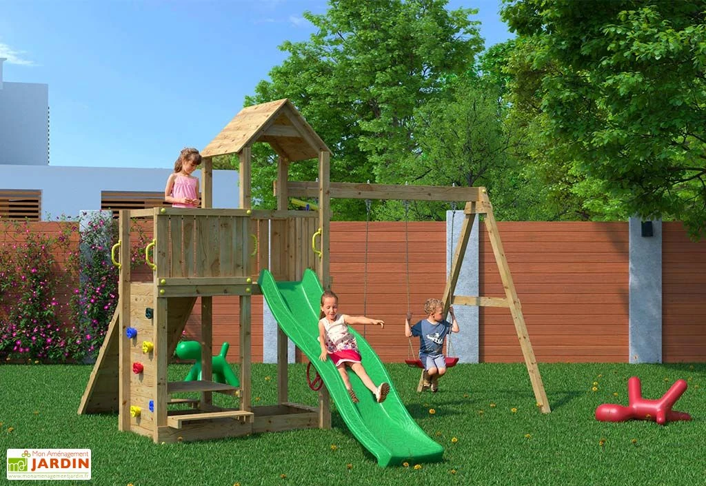 Aire De Jeux Avec Portique En Bois De Pin Traité 2 Balançoires Floppi 4 Aire De Jeux Avec Portique En Bois De Pin Traité 2 Balançoires Floppi – Image 2