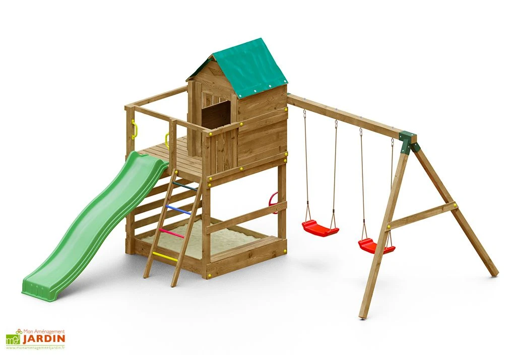 Aire De Jeux Avec Portique En Bois De Pin Traité 2 Balançoires Jarcas 3 Aire De Jeux Avec Portique En Bois De Pin Traité 2 Balançoires Jarcas