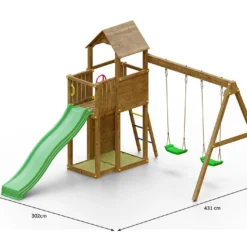 Aire De Jeux Avec Portique En Bois De Pin Traité Boomer 3 -Jardelix Soldes Magasin aire jeux portique bois pin traite boomer3