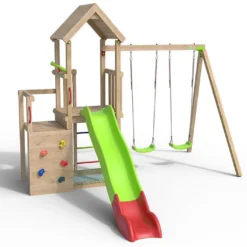 Aire De Jeux Avec Cabane, Toboggan Et Portique En Bois - Ultra Xplorer