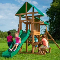 Aire De Jeux Avec Portique Et Toboggan En Bois De Cèdre Belmont -Jardelix Soldes Magasin aire jeux portique toboggan bois cedre belmont 2