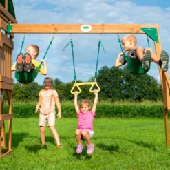 Aire De Jeux Avec Portique Et Toboggan En Bois De Cèdre Belmont -Jardelix Soldes Magasin aire jeux portique toboggan bois cedre belmont 3