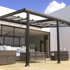 Pergola En Aluminium Et Polycarbonate Adossée 3,5 X 4 M - Athezza