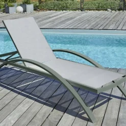 Bain De Soleil En Aluminium Avec Assise En Textilène - Barcelona (Lot De 2)