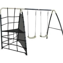 Axi Portique Balançoires En Acier Et Filet D’escalade – 287 X 191 X 190 Cm