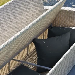 Salon De Jardin En Résine Tressée Portovecchio 5 Places -Jardelix Soldes Magasin banc jardin coffre resine tressee