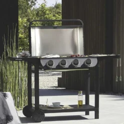 Barbecue Au Gaz Sur Chariot En Métal - 4 Brûleurs -Jardelix Soldes Magasin barbecue au gaz d exterieur