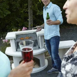 Barbecue En Béton Au Charbon De Bois Venedig Blanc -Jardelix Soldes Magasin barbecue beton charbon bois 1